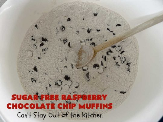 Sugar Free Raspberry Chocolate Chip Muffins | Can't Stay Out of the Kitchen | these delectable #muffins are #SugarFree & #GlutenFree & use #healthy ingredients including #oatmeal #ChocolateChips & #raspberries. Excellent option for #diabetics or those with #Celiac. This #recipe can also be made with regular sugar & flour if you desire. So good for a weekend, company or #holiday #breakfast or #brunch. #SugarFreeRaspberryChocolateChipMuffins