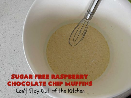 Sugar Free Raspberry Chocolate Chip Muffins | Can't Stay Out of the Kitchen | these delectable #muffins are #SugarFree & #GlutenFree & use #healthy ingredients including #oatmeal #ChocolateChips & #raspberries. Excellent option for #diabetics or those with #Celiac. This #recipe can also be made with regular sugar & flour if you desire. So good for a weekend, company or #holiday #breakfast or #brunch. #SugarFreeRaspberryChocolateChipMuffins