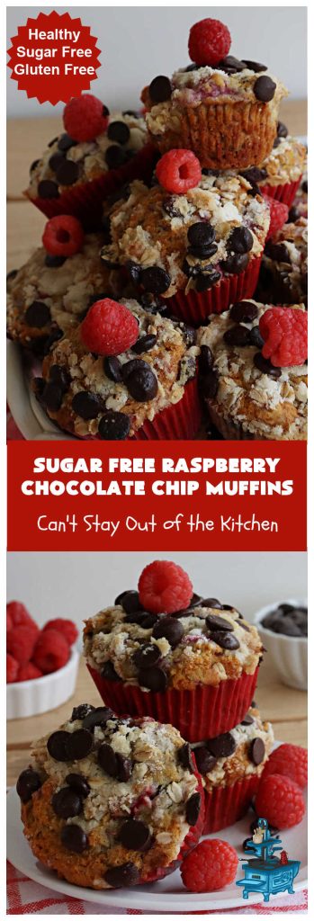 Sugar Free Raspberry Chocolate Chip Muffins | Can't Stay Out of the Kitchen