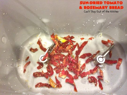 Sun-Dried Tomato and Rosemary Bread | Can't Stay Out of the Kitchen | this amazing #HomemadeBread #recipe is so easy since it's made in the #Breadmaker. It uses #SunDriedTomatoes & has a little pop from #rosemary & paprika. Delicious as a dinner #bread or for #breakfast. #BreadmakerBread #SunDriedTomatoAndRosemaryBread