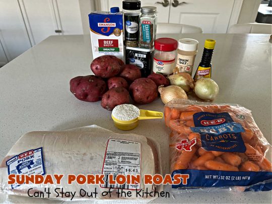 Sunday Pork Loin Roast | Can't Stay Out of the Kitchen | this amazing #PorkLoinRoast #dinner is a completely #OneDishMeal since it includes #carrots, #potatoes & #gravy! Terrific for family or company dinners & the leftovers reheat well too. The #herb-rubbed #PorkLoin flavors the #gravy & #vegetables wonderfully. #SundayPorkLoinRoast