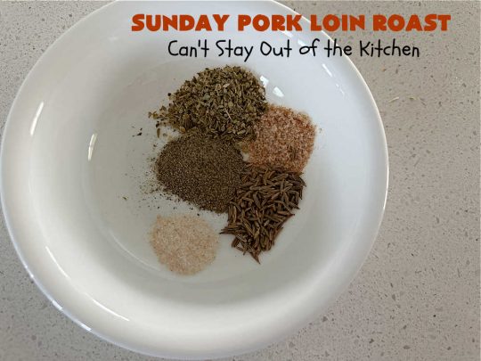 Sunday Pork Loin Roast | Can't Stay Out of the Kitchen | this amazing #PorkLoinRoast #dinner is a completely #OneDishMeal since it includes #carrots, #potatoes & #gravy! Terrific for family or company dinners & the leftovers reheat well too. The #herb-rubbed #PorkLoin flavors the #gravy & #vegetables wonderfully. #SundayPorkLoinRoast