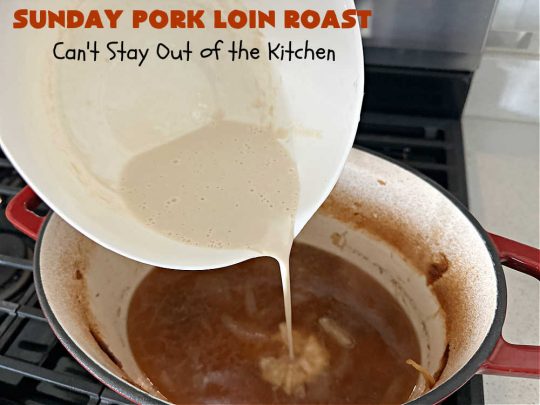 Sunday Pork Loin Roast | Can't Stay Out of the Kitchen | this amazing #PorkLoinRoast #dinner is a completely #OneDishMeal since it includes #carrots, #potatoes & #gravy! Terrific for family or company dinners & the leftovers reheat well too. The #herb-rubbed #PorkLoin flavors the #gravy & #vegetables wonderfully. #SundayPorkLoinRoast