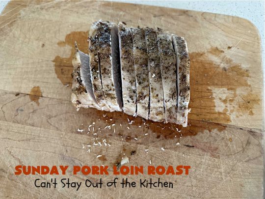 Sunday Pork Loin Roast | Can't Stay Out of the Kitchen | this amazing #PorkLoinRoast #dinner is a completely #OneDishMeal since it includes #carrots, #potatoes & #gravy! Terrific for family or company dinners & the leftovers reheat well too. The #herb-rubbed #PorkLoin flavors the #gravy & #vegetables wonderfully. #SundayPorkLoinRoast