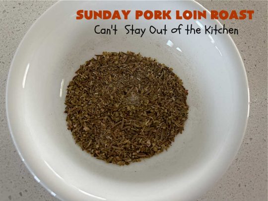 Sunday Pork Loin Roast | Can't Stay Out of the Kitchen | this amazing #PorkLoinRoast #dinner is a completely #OneDishMeal since it includes #carrots, #potatoes & #gravy! Terrific for family or company dinners & the leftovers reheat well too. The #herb-rubbed #PorkLoin flavors the #gravy & #vegetables wonderfully. #SundayPorkLoinRoast