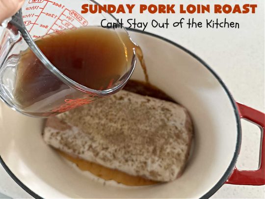 Sunday Pork Loin Roast | Can't Stay Out of the Kitchen | this amazing #PorkLoinRoast #dinner is a completely #OneDishMeal since it includes #carrots, #potatoes & #gravy! Terrific for family or company dinners & the leftovers reheat well too. The #herb-rubbed #PorkLoin flavors the #gravy & #vegetables wonderfully. #SundayPorkLoinRoast