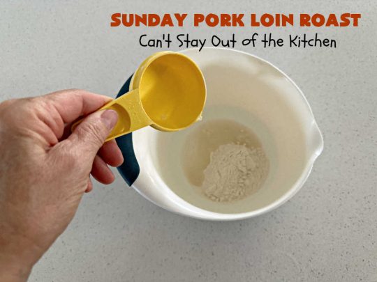 Sunday Pork Loin Roast | Can't Stay Out of the Kitchen | this amazing #PorkLoinRoast #dinner is a completely #OneDishMeal since it includes #carrots, #potatoes & #gravy! Terrific for family or company dinners & the leftovers reheat well too. The #herb-rubbed #PorkLoin flavors the #gravy & #vegetables wonderfully. #SundayPorkLoinRoast
