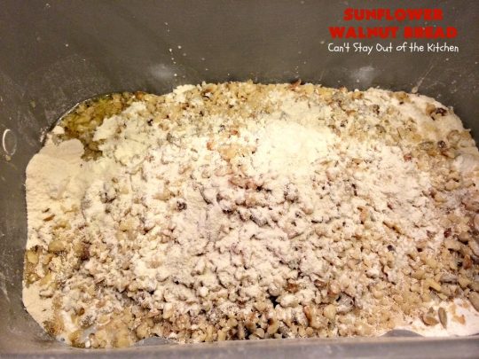 Sunflower Walnut Bread | Can't Stay Out of the Kitchen | this delicious home-baked #bread is so easy to make since it's made in the #breadmaker! It includes #SunflowerSeeds & #walnuts for increased flavor and texture. Perfect for #Breakfast or as a dinner bread. #SunflowerWalnutBread