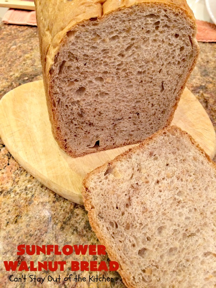 Sunflower Walnut Bread | Can't Stay Out of the Kitchen | this delicious home-baked #bread is so easy to make since it's made in the #breadmaker! It includes #SunflowerSeeds & #walnuts for increased flavor and texture. Perfect for #Breakfast or as a dinner bread. #SunflowerWalnutBread