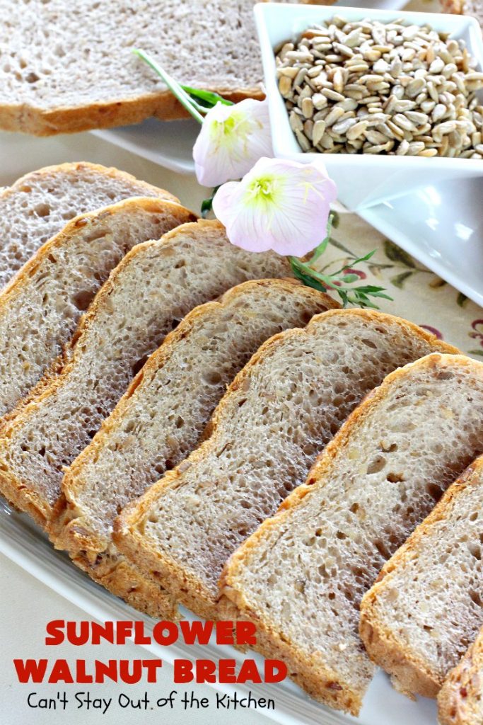 Sunflower Walnut Bread | Can't Stay Out of the Kitchen | this delicious home-baked #bread is so easy to make since it's made in the #breadmaker! It includes #SunflowerSeeds & #walnuts for increased flavor and texture. Perfect for #Breakfast or as a dinner bread. #SunflowerWalnutBread