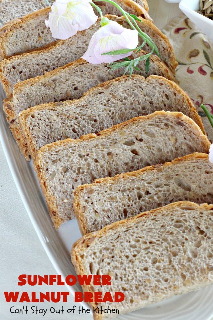 Sunflower Walnut Bread | Can't Stay Out of the Kitchen | this delicious home-baked #bread is so easy to make since it's made in the #breadmaker! It includes #SunflowerSeeds & #walnuts for increased flavor and texture. Perfect for #Breakfast or as a dinner bread. #SunflowerWalnutBread
