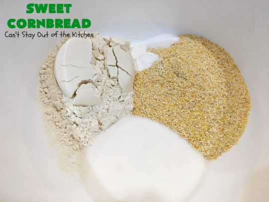 Sweet Cornbread | Can't Stay Out of the Kitchen | this is one of the best #cornbread #recipes you'll ever eat! It used a can of #CreamedCorn so it's hearty, filling and totally satisfying. It's wonderful for any main dish meal. #corn #cornmeal #SweetCornbread