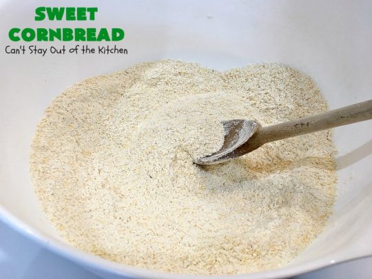 Sweet Cornbread | Can't Stay Out of the Kitchen | this is one of the best #cornbread #recipes you'll ever eat! It used a can of #CreamedCorn so it's hearty, filling and totally satisfying. It's wonderful for any main dish meal. #corn #cornmeal #SweetCornbread