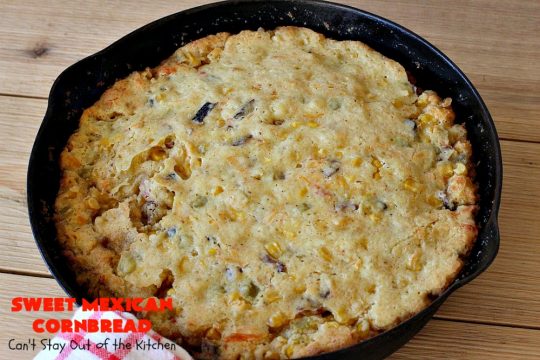 Sweet Mexican Cornbread | Can't Stay Out of the Kitchen | this is one of the best #cornbread #recipes ever! It starts with a #Zatarains honey butter cornbread mix. Add Fiesta #corn, green #chilies & #bacon & you have the most heavenly cornbread you'll ever eat. Perfect side for any soup, stew or chili recipe. #TexMex #SweetMexicanCornbread