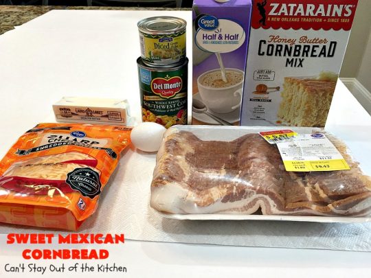 Sweet Mexican Cornbread | Can't Stay Out of the Kitchen | this is one of the best #cornbread #recipes ever! It starts with a #Zatarains honey butter cornbread mix. Add Fiesta #corn, green #chilies & #bacon & you have the most heavenly cornbread you'll ever eat. Perfect side for any soup, stew or chili recipe. #TexMex #SweetMexicanCornbread