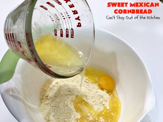 Sweet Mexican Cornbread | Can't Stay Out of the Kitchen | this is one of the best #cornbread #recipes ever! It starts with a #Zatarains honey butter cornbread mix. Add Fiesta #corn, green #chilies & #bacon & you have the most heavenly cornbread you'll ever eat. Perfect side for any soup, stew or chili recipe. #TexMex #SweetMexicanCornbread