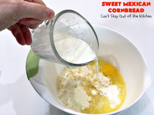 Sweet Mexican Cornbread | Can't Stay Out of the Kitchen | this is one of the best #cornbread #recipes ever! It starts with a #Zatarains honey butter cornbread mix. Add Fiesta #corn, green #chilies & #bacon & you have the most heavenly cornbread you'll ever eat. Perfect side for any soup, stew or chili recipe. #TexMex #SweetMexicanCornbread
