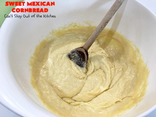 Sweet Mexican Cornbread | Can't Stay Out of the Kitchen | this is one of the best #cornbread #recipes ever! It starts with a #Zatarains honey butter cornbread mix. Add Fiesta #corn, green #chilies & #bacon & you have the most heavenly cornbread you'll ever eat. Perfect side for any soup, stew or chili recipe. #TexMex #SweetMexicanCornbread