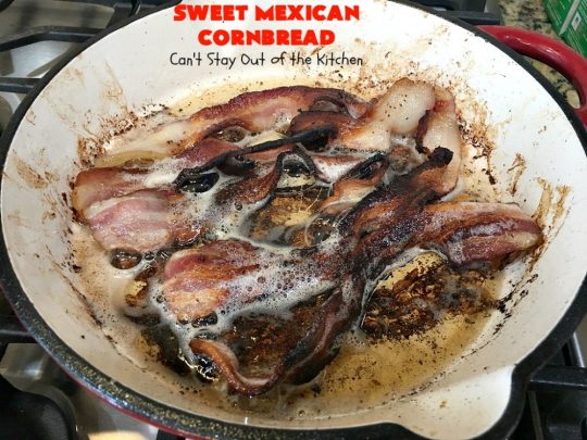Sweet Mexican Cornbread | Can't Stay Out of the Kitchen | this is one of the best #cornbread #recipes ever! It starts with a #Zatarains honey butter cornbread mix. Add Fiesta #corn, green #chilies & #bacon & you have the most heavenly cornbread you'll ever eat. Perfect side for any soup, stew or chili recipe. #TexMex #SweetMexicanCornbread