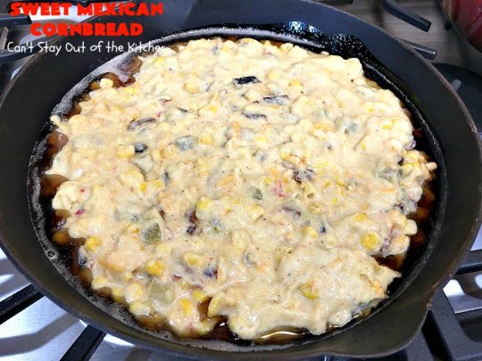 Sweet Mexican Cornbread | Can't Stay Out of the Kitchen | this is one of the best #cornbread #recipes ever! It starts with a #Zatarains honey butter cornbread mix. Add Fiesta #corn, green #chilies & #bacon & you have the most heavenly cornbread you'll ever eat. Perfect side for any soup, stew or chili recipe. #TexMex #SweetMexicanCornbread
