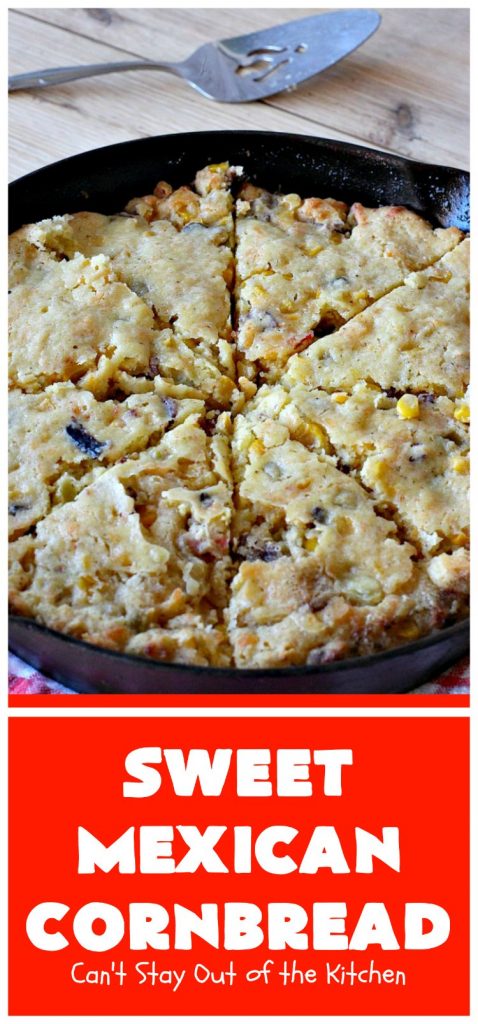Sweet Mexican Cornbread | Can't Stay Out of the Kitchen | this is one of the best #cornbread #recipes ever! It starts with a #Zatarains honey butter cornbread mix. Add Fiesta #corn, green #chilies & #bacon & you have the most heavenly cornbread you'll ever eat. Perfect side for any soup, stew or chili recipe. #TexMex #SweetMexicanCornbread