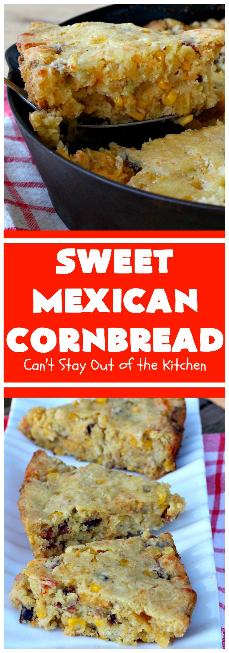 Sweet Mexican Cornbread | Can't Stay Out of the Kitchen | this is one of the best #cornbread #recipes ever! It starts with a #Zatarains honey butter cornbread mix. Add Fiesta #corn, green #chilies  & #bacon & you have the most heavenly cornbread you'll ever eat. Perfect side for any soup, stew or chili recipe. #TexMex #SweetMexicanCornbread
