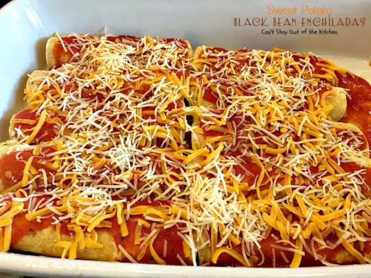 Sweet Potato Black Bean Enchiladas | Can't Stay Out of the Kitchen | these #enchiladas are absolutely awesome. Great #TexMex #MeatlessMonday recipe. #glutenfree #blackbeans #sweetpotatoes 