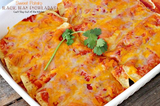 Sweet Potato Black Bean Enchiladas | Can't Stay Out of the Kitchen | these #enchiladas are absolutely awesome. Great #TexMex #MeatlessMonday recipe. #glutenfree #blackbeans #sweetpotatoes 