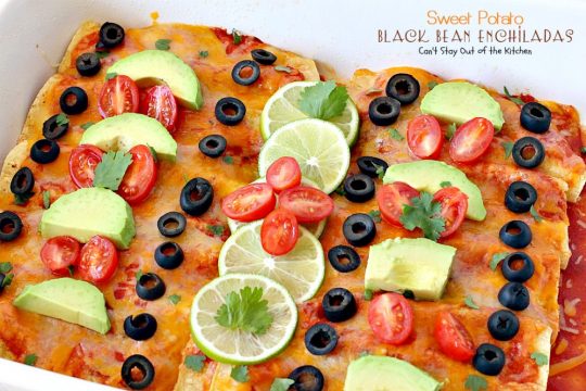 Sweet Potato Black Bean Enchiladas | Can't Stay Out of the Kitchen | these #enchiladas are absolutely awesome. Great #TexMex #MeatlessMonday recipe. #glutenfree #blackbeans #sweetpotatoes 