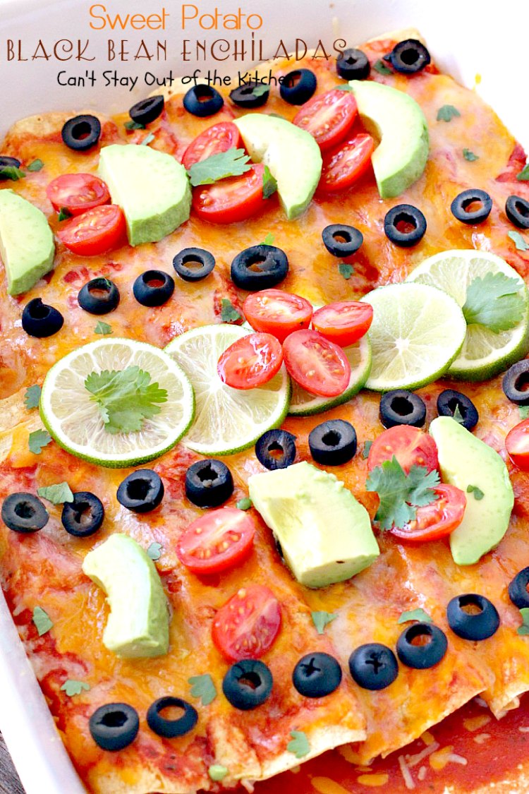 Sweet Potato Black Bean Enchiladas | Can't Stay Out of the Kitchen | these #enchiladas are absolutely awesome. Great #TexMex #MeatlessMonday recipe. #glutenfree #blackbeans #sweetpotatoes