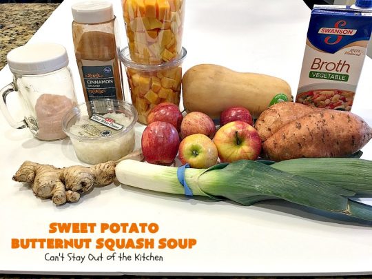 Sweet Potato Butternut Squash Soup | Can't Stay Out of the Kitchen | this delectable 30-minute #soup is amazing comfort food. It's terrific for cold, winter days. It's healthy, #glutenfree & #vegan. #apples #butternutsquash #sweetpotatoes 