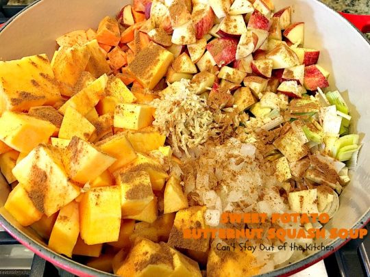 Sweet Potato Butternut Squash Soup | Can't Stay Out of the Kitchen | this delectable 30-minute #soup is amazing comfort food. It's terrific for cold, winter days. It's healthy, #glutenfree & #vegan. #apples #butternutsquash #sweetpotatoes 