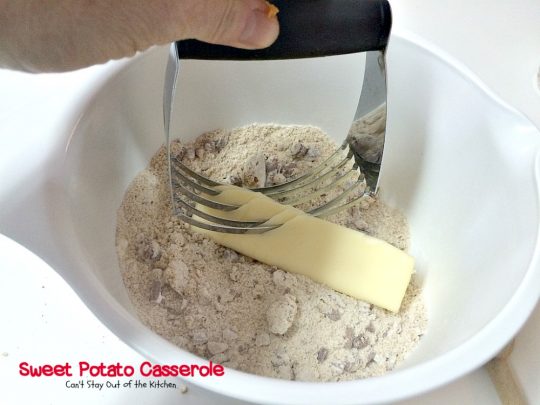Sweet Potato Casserole | Can't Stay Out of the Kitchen | This amazing #casserole is always one of our most requested #holiday #sidedishes. Everyone loves the souffle texture and #praline topping. #sweetpotatoes