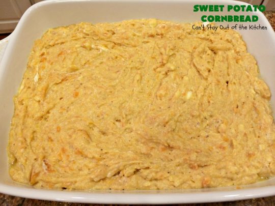 Sweet Potato Cornbread | Can't Stay Out of the Kitchen | this fantastic #cornbread includes #SweetPotatoes for a delightfully #southern spin on traditional cornbread #recipes. This #healthy version is #GlutenFree & #CleanEating. Terrific #SideDish for company or #holiday menus like #FathersDay. We enjoy it for #Breakfast as well as dinner. #SweetPotatoCornbread