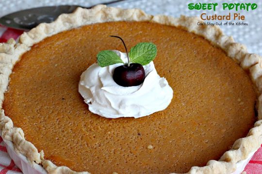 Sweet Potato Custard Pie | Can't Stay Out of the Kitchen | this heavenly #sweetpotato #pie is divine! No kidding. This one includes almond extract and #marshmallowcreme. Great for the #holidays. #dessert