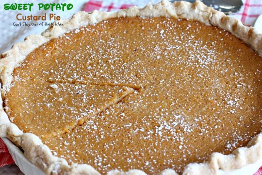 Sweet Potato Custard Pie | Can't Stay Out of the Kitchen | this heavenly #sweetpotato #pie is divine! No kidding. This one includes almond extract and #marshmallowcreme. Great for the #holidays. #dessert
