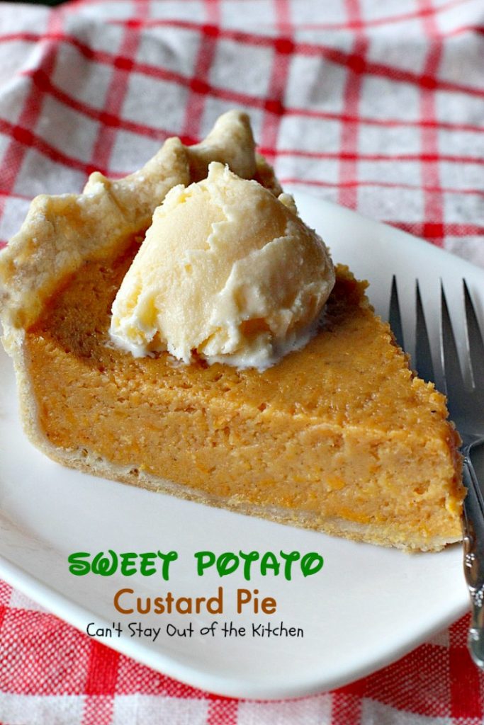 Sweet Potato Custard Pie | Can't Stay Out of the Kitchen | this heavenly #sweetpotato #pie is divine! No kidding. This one includes almond extract and #marshmallowcreme. Great for the #holidays. #dessert