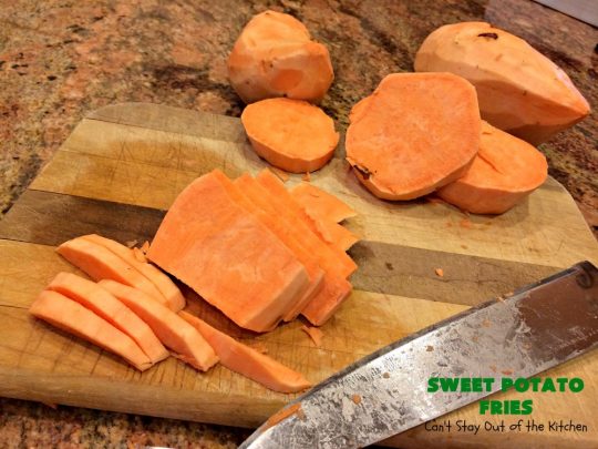 Sweet Potato Fries | Can't Stay Out of the Kitchen | this easy 3-ingredient #recipe is a family favorite. We make it all the time. It's a great side dish for company & #holiday meals. It's also terrific for #MeatlessMondays. #Healthy, #GlutenFree #Vegan, #CleanEating #SweetPotatoes #SweetPotatoFries #HolidaySideDish #EasterSideDish #GlutenFreeSideDish #VeganSideDish
