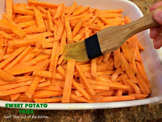 Sweet Potato Fries | Can't Stay Out of the Kitchen | this easy 3-ingredient #recipe is a family favorite. We make it all the time. It's a great side dish for company & #holiday meals. It's also terrific for #MeatlessMondays. #Healthy, #GlutenFree #Vegan, #CleanEating #SweetPotatoes #SweetPotatoFries #HolidaySideDish #EasterSideDish #GlutenFreeSideDish #VeganSideDish