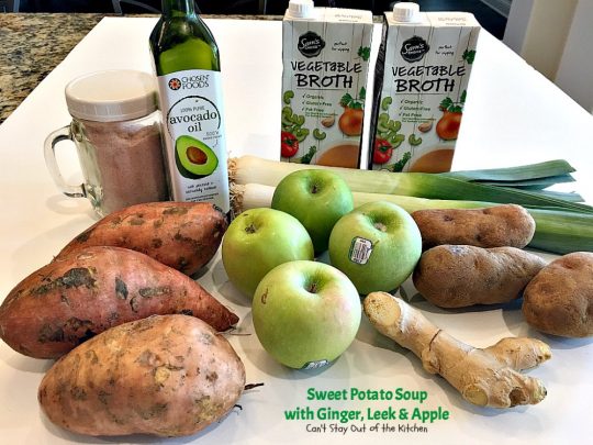 Sweet Potato Soup with Ginger, Leek and Apple | Can't Stay Out of the Kitchen | this delicious #soup is wonderful comfort food & great for cool, winter nights. It's totally satisfying. #apples #sweetpotatoes