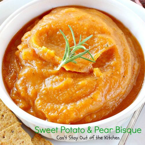 Sweet Potato and Pear Bisque | Can't Stay Out of the Kitchen | my favorite #sweetpotato #soup recipe. This one includes #pears. It's thick, creamy & amazing comfort food. #glutenfree #vegan