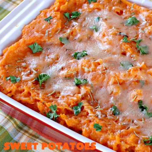 Sweet Potatoes Parmesan | Can't Stay Out of the Kitchen | this is one of our favorite savory #sweetpotato #casseroles. It's filled & topped with #parmesancheese. Great for #Thanksgiving or #Christmas.