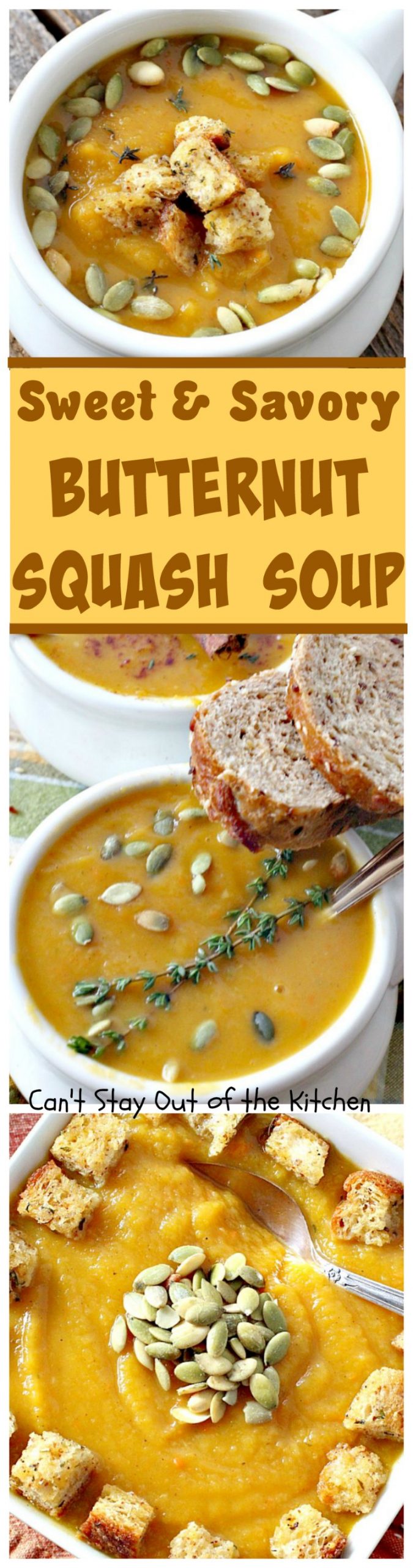 Sweet and Savory Butternut Squash Soup | Can't Stay Out of the Kitchen | this delicious #soup is wonderfully comforting. It's filled with veggies & #butternutsquash for a healthy, clean eating #glutenfree & #vegan recipe you will enjoy down to the last drop!