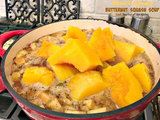 Sweet and Savory Butternut Squash Soup | Can't Stay Out of the Kitchen | this delicious #soup is wonderfully comforting. It's filled with veggies & #butternutsquash for a healthy, clean eating #glutenfree & #vegan recipe you will enjoy down to the last drop!