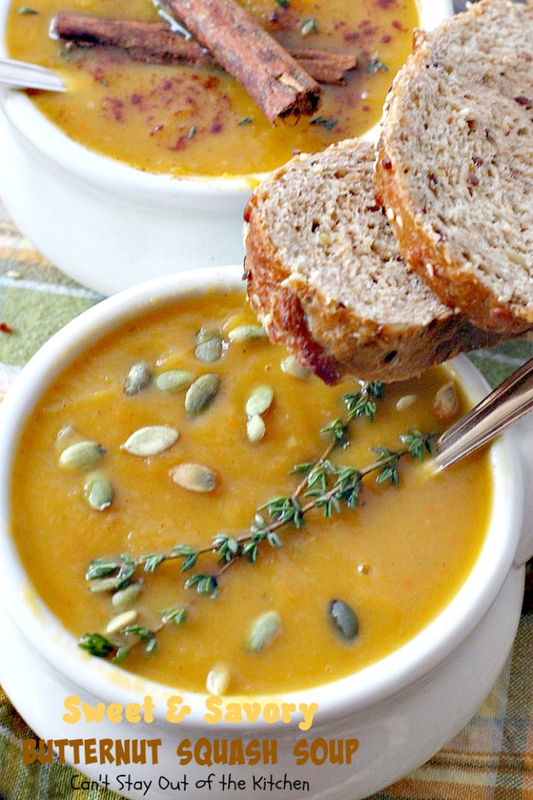Sweet and Savory Butternut Squash Soup | Can't Stay Out of the Kitchen | this delicious #soup is wonderfully comforting. It's filled with veggies & #butternutsquash for a healthy, clean eating #glutenfree & #vegan recipe you will enjoy down to the last drop!