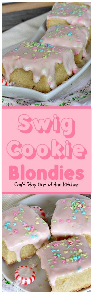 Swig Cookie Blondies | Can't Stay Out of the Kitchen | these blondies are divine! The sour cream icing is spectacular. We loved these #cookies. #dessert
