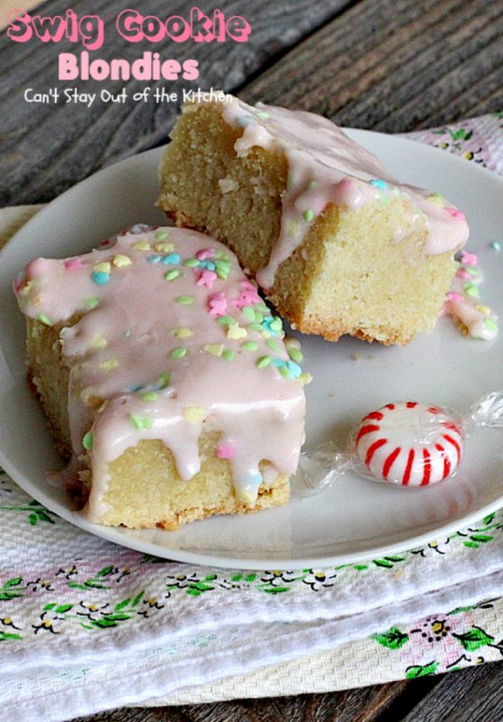 Swig Cookie Blondies | Can't Stay Out of the Kitchen | these blondies are divine! The sour cream icing is spectacular. We loved these #cookies. #dessert