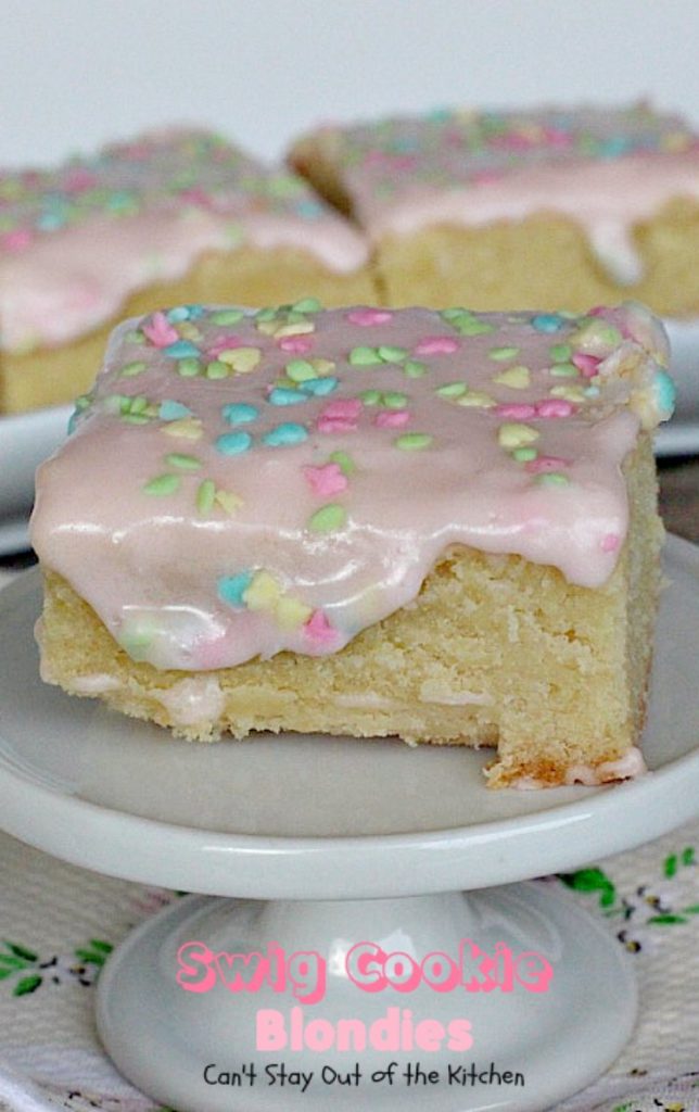 Swig Cookie Blondies | Can't Stay Out of the Kitchen | these blondies are divine! The sour cream icing is spectacular. We loved these #cookies. #dessert