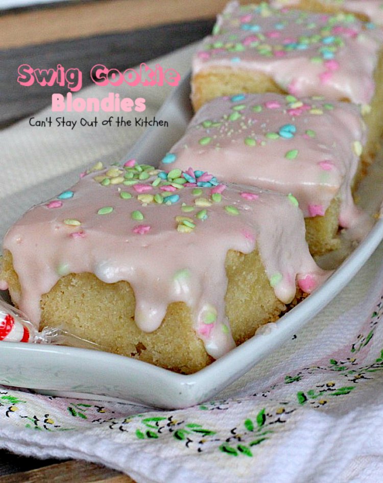 Swig Cookie Blondies | Can't Stay Out of the Kitchen | these blondies are divine! The sour cream icing is spectacular. We loved these #cookies. #dessert