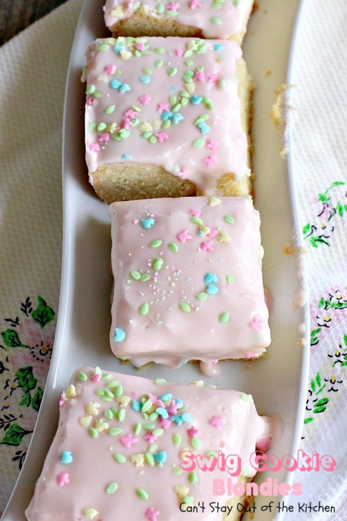 Swig Cookie Blondies | Can't Stay Out of the Kitchen | these blondies are divine! The sour cream icing is spectacular. We loved these #cookies. #dessert